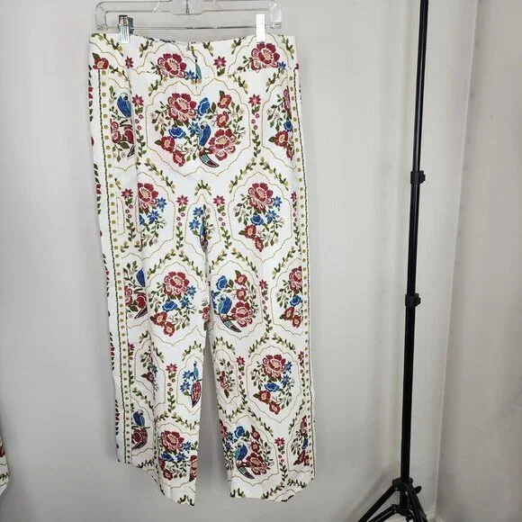 NWT Sezane X Farm Rio Tiago Crop Linen Blend Pant Romantic Garden 42/US Size 10 - Picture 7 of 16